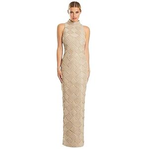 Alexander by Daymor Gold Sleeveless Basketweave Column Evening Gown Dress Size 8